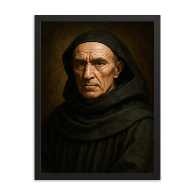 Meister Eckhart portrait framed print on a plain backdrop in size 18