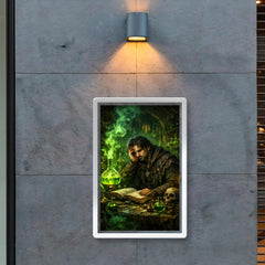 Melancholic alchemist in laboratory of green fire poster 2