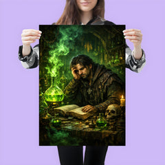 Melancholic alchemist in laboratory of green fire poster 3