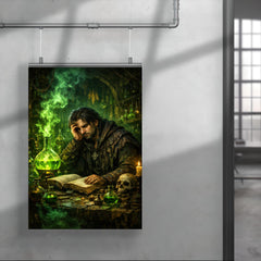 Melancholic alchemist in laboratory of green fire poster 4