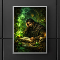 Melancholic alchemist in laboratory of green fire poster 5