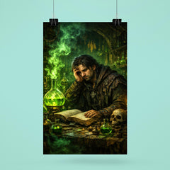 Melancholic alchemist in laboratory of green fire poster 6