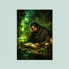 Melancholic alchemist in laboratory of green fire poster 8