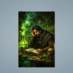 Melancholic alchemist in laboratory of green fire poster 9