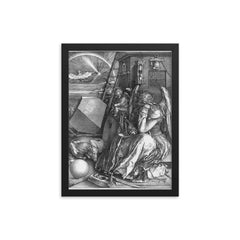 Melancolia by Albrecht Dürer framed print on a plain backdrop in size 12"x16".