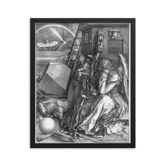 Melancolia by Albrecht Dürer framed print on a plain backdrop in size 16"x20".