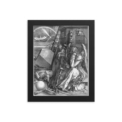 Melancolia by Albrecht Dürer framed print on a plain backdrop in size 8"x10".