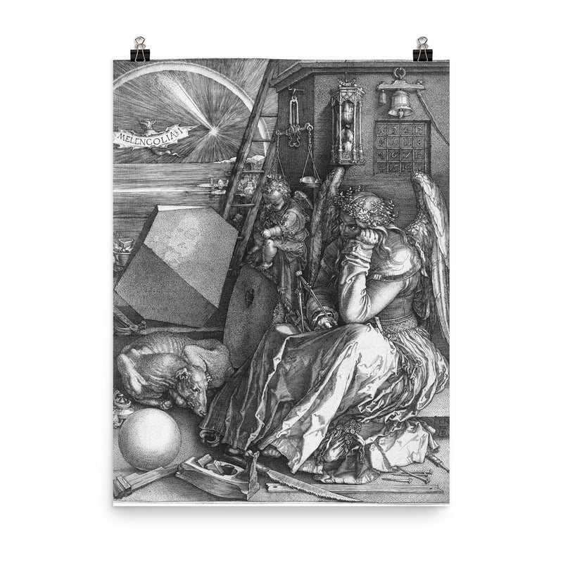 Melancolia by Albrecht Dürer poster on a plain backdrop in size 8