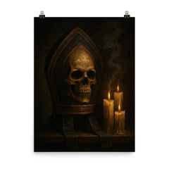 Memento mori bishop's mitre beside extinguished candles poster on a plain backdrop in size 8"x10".