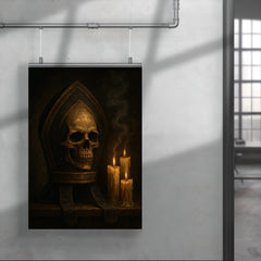 Memento mori bishop's mitre beside extinguished candles poster 4