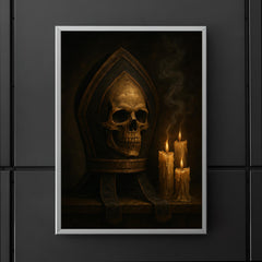 Memento mori bishop's mitre beside extinguished candles poster 5