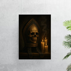 Memento mori bishop's mitre beside extinguished candles poster 7