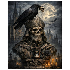 Memento mori raven atop cathedral bust jigsaw puzzle
