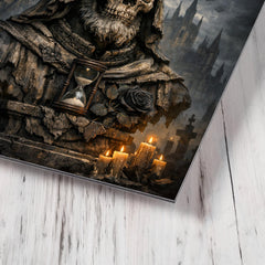 Memento mori raven atop cathedral bust metal print mockup