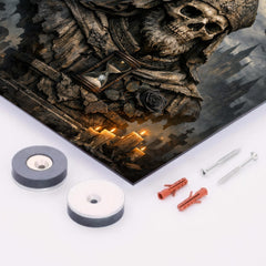 Memento mori raven atop cathedral bust metal print mockup