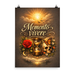 Memento vivere poster on a plain backdrop in size 8"x10".