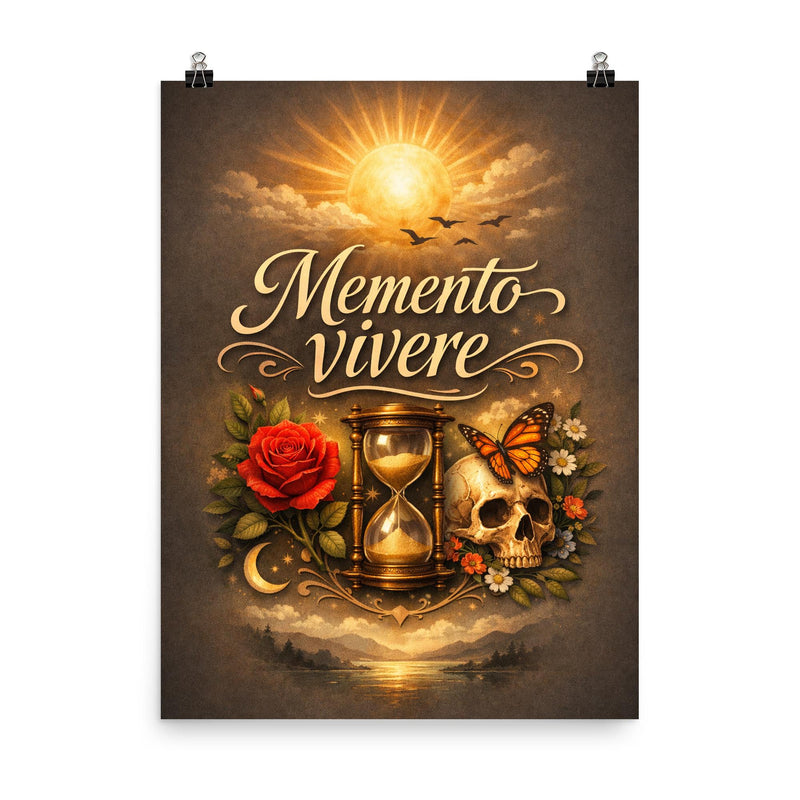 Memento vivere poster on a plain backdrop in size 8