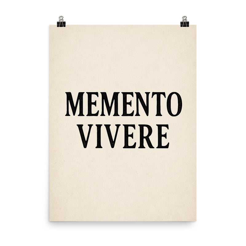 Memento vivere poster on a plain backdrop in size 8
