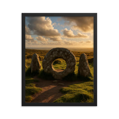 Men an Tol Cornwall England framed print on a plain backdrop in size 16"x20".
