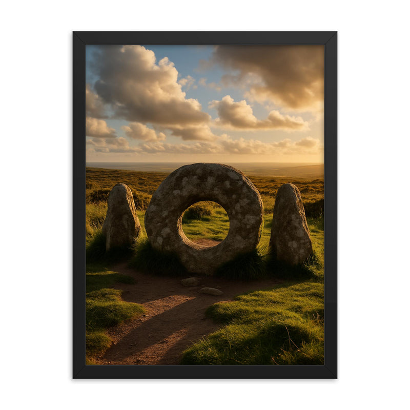 Men an Tol Cornwall England framed print on a plain backdrop in size 18