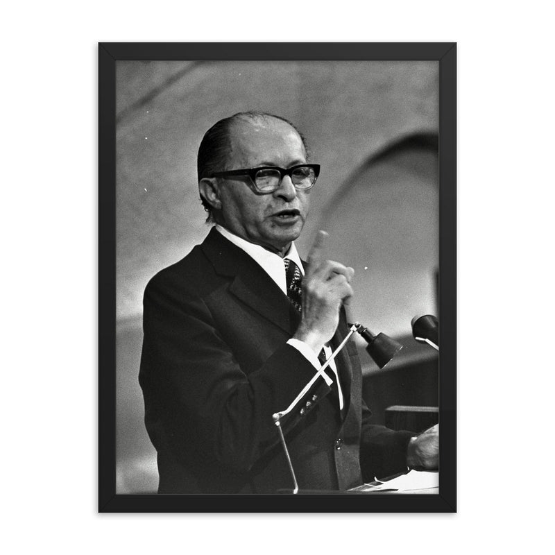 Menachem Begin framed print on a plain backdrop in size 18