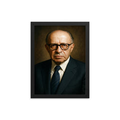 Menachem Begin portrait framed print on a plain backdrop in size 12"x16".