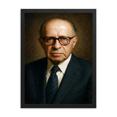 Menachem Begin portrait framed print on a plain backdrop in size 18"x24".