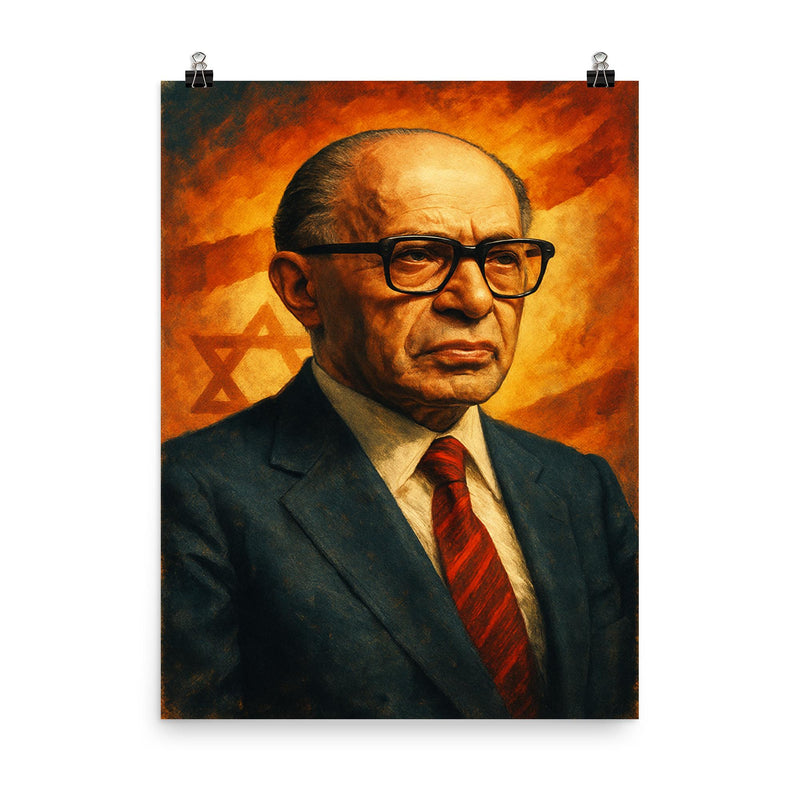 Menachem Begin poster on a plain backdrop in size 8