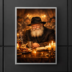 Menachem Mendel Schneerson at farbrengen table glow poster 5