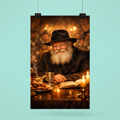 Menachem Mendel Schneerson at farbrengen table glow poster 6