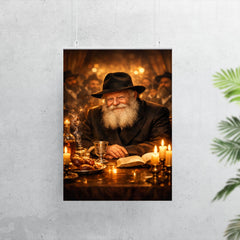Menachem Mendel Schneerson at farbrengen table glow poster 7