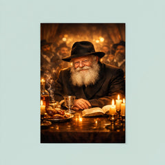 Menachem Mendel Schneerson at farbrengen table glow poster 8