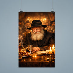 Menachem Mendel Schneerson at farbrengen table glow poster 9