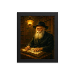 Menachem Mendel Schneerson in luminous library framed print on a plain backdrop in size 8"x10".