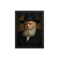 Menachem Mendel Schneerson portrait framed print on a plain backdrop in size 12"x16".