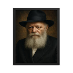 Menachem Mendel Schneerson portrait framed print on a plain backdrop in size 16"x20".