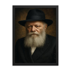 Menachem Mendel Schneerson portrait framed print on a plain backdrop in size 18"x24".
