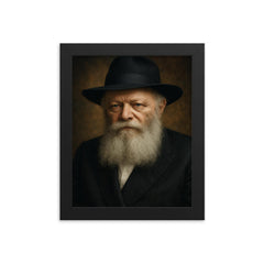 Menachem Mendel Schneerson portrait framed print on a plain backdrop in size 8"x10".