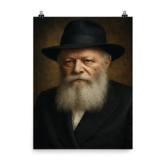 Menachem Mendel Schneerson portrait poster on a plain backdrop in size 8"x10".