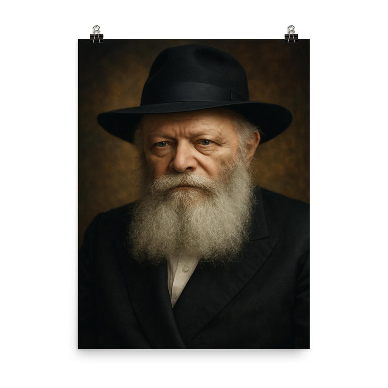 Menachem Mendel Schneerson portrait poster on a plain backdrop in size 8