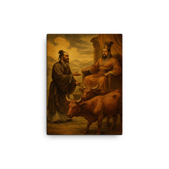 Mencius before a king with oxen canvas print on a plain backdrop in size 12"x16".