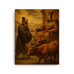 Mencius before a king with oxen canvas print on a plain backdrop in size 16"x20".
