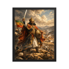 Menelik II at Adwa command ridge framed print on a plain backdrop in size 16"x20".