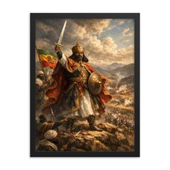 Menelik II at Adwa command ridge framed print on a plain backdrop in size 18"x24".