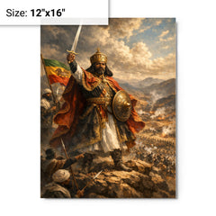 Menelik II at Adwa command ridge metal print on a plain backdrop in size 12"x16".