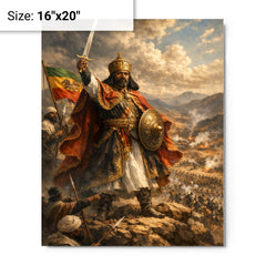 Menelik II at Adwa command ridge metal print on a plain backdrop in size 16"x20".
