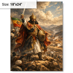 Menelik II at Adwa command ridge metal print on a plain backdrop in size 18"x24".