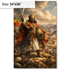 Menelik II at Adwa command ridge metal print on a plain backdrop in size 24"x36".