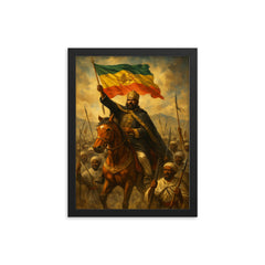 Menelik II at Adwa triumph framed print on a plain backdrop in size 12"x16".