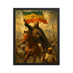 Menelik II at Adwa triumph framed print on a plain backdrop in size 16"x20".